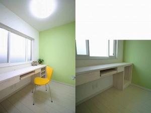 グリーンの壁紙がさわやかな印象を与える書斎。自分の時間を満喫できます。