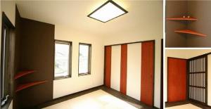 “朱”をポイントにオシャレで意匠的な和室。斬新で現代的な和の空間を演出します。