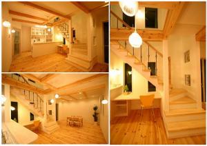 ＬＤＫは梁現しの天井や、ステンドグラス・アイアンの階段手摺りで雰囲気たっぷり、我が家らしさいっぱいの手づくり空間。