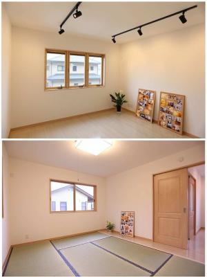 自分の時間を優雅に過ごしたり、
アトリエとして趣味を楽しんだり、
お客様をもてなす
セカンドリビングとしても使える、
とっておきの自由な空間。
い草の香りが落ち着く和室。
板敷の箇所にテレビやタンスを置けば、畳が傷まずにすみます。