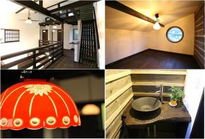 勾配天井を生かした、ロフト＆容量たっぷりの小屋裏収納。
時代物の照明で雰囲気たっぷり。