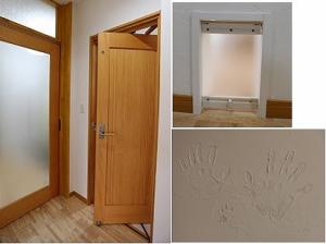 開閉スペースを最小限に抑えた、開き戸と引き戸のメリットをあわせ持つスライディングドア。
開放時も邪魔にならないコンパクト感で、人の動線がスムーズです。
大切な家族の一員、ネコちゃん専用のくぐり戸。