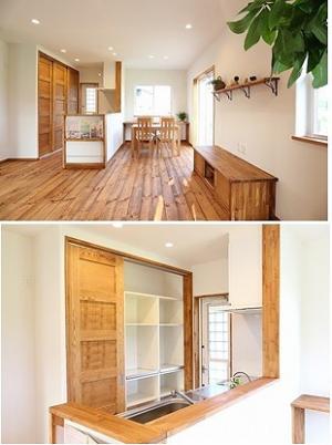 足の裏で心地よさを感じる、ボルドーパイン無垢フロアー。
キッチンの背面収納は、家電がすべて仕舞える、見せない収納。